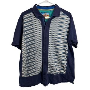 Robert Graham Mens Size Large Navy Blue Geometric Mixed Media Button Down Shirt